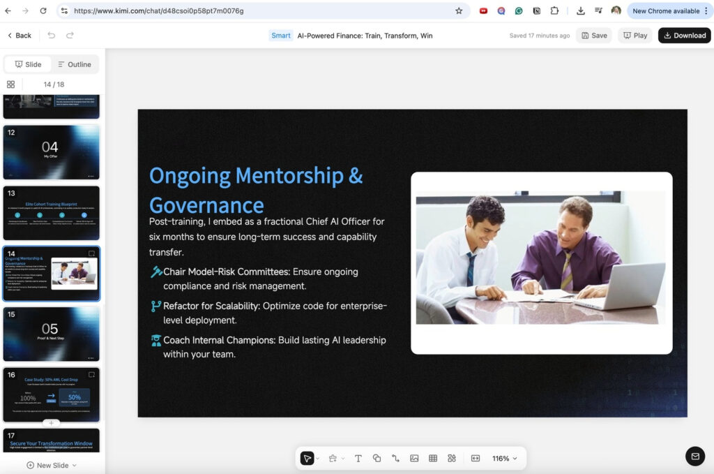 A slide deck on AI in Finance created with Kimi.com by me