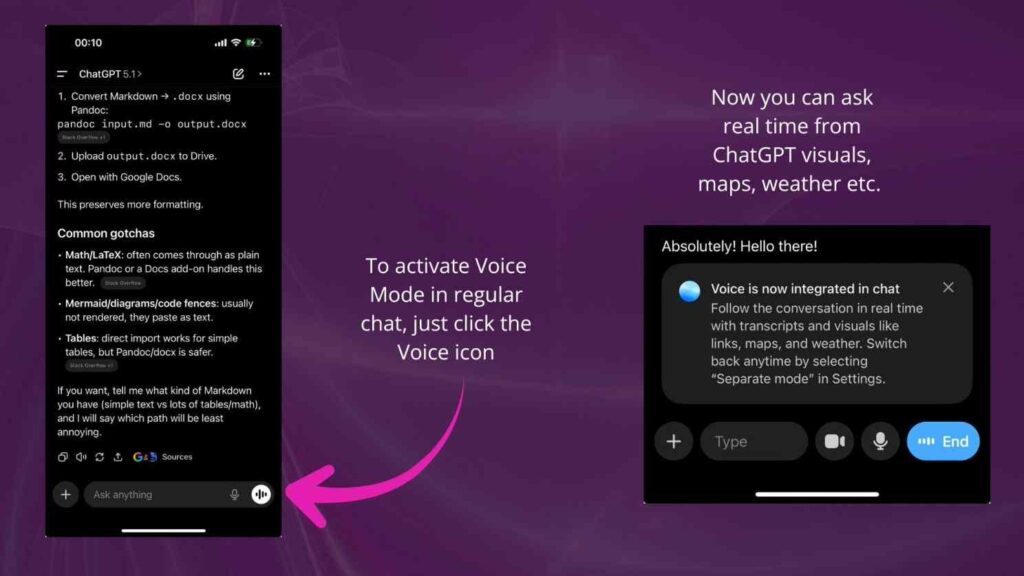 Voice Mode is accessible in regular chat