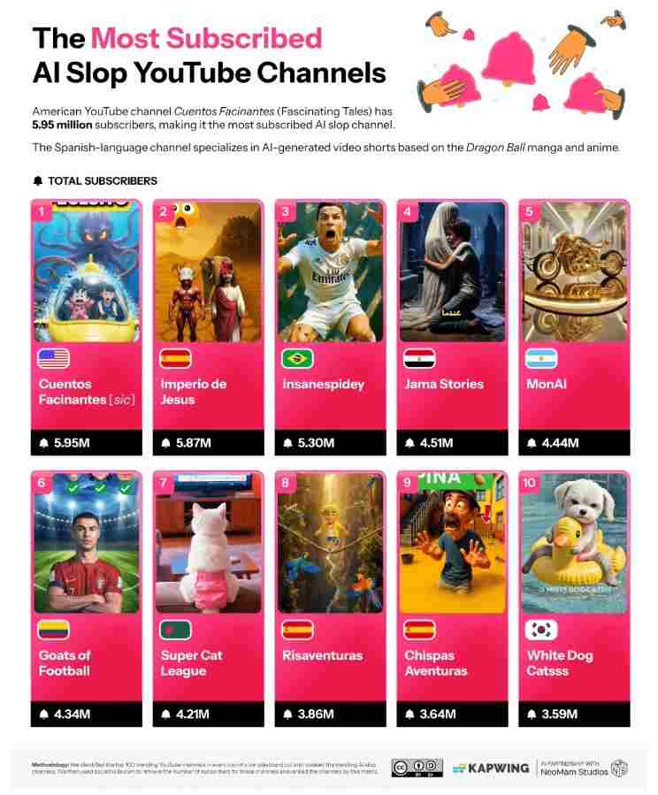 Kapwing research on Youtube's AI slop