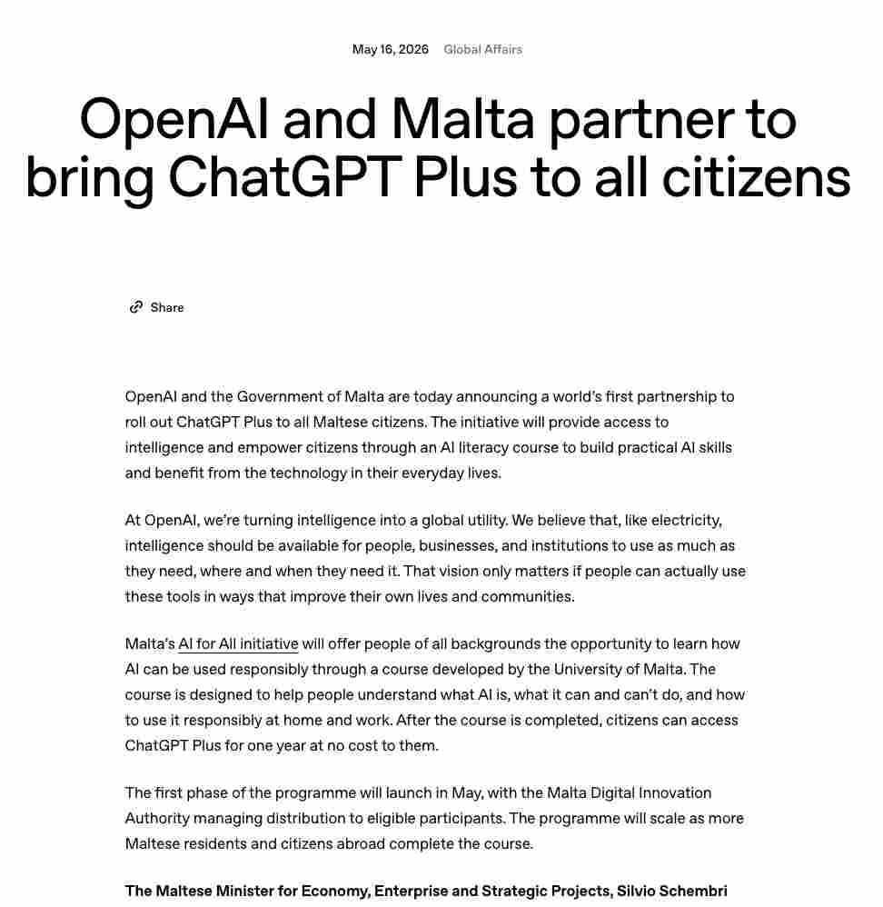 OpenAI and Malta government partnership