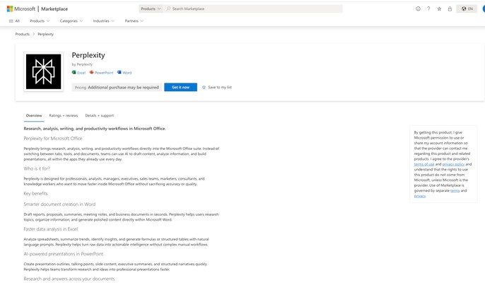 Perplexity is now available inside Office tools