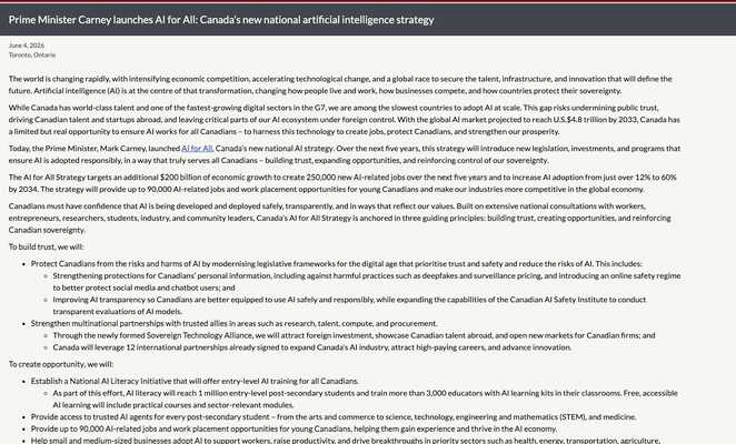 Canada's new national artificial intelligence strategy