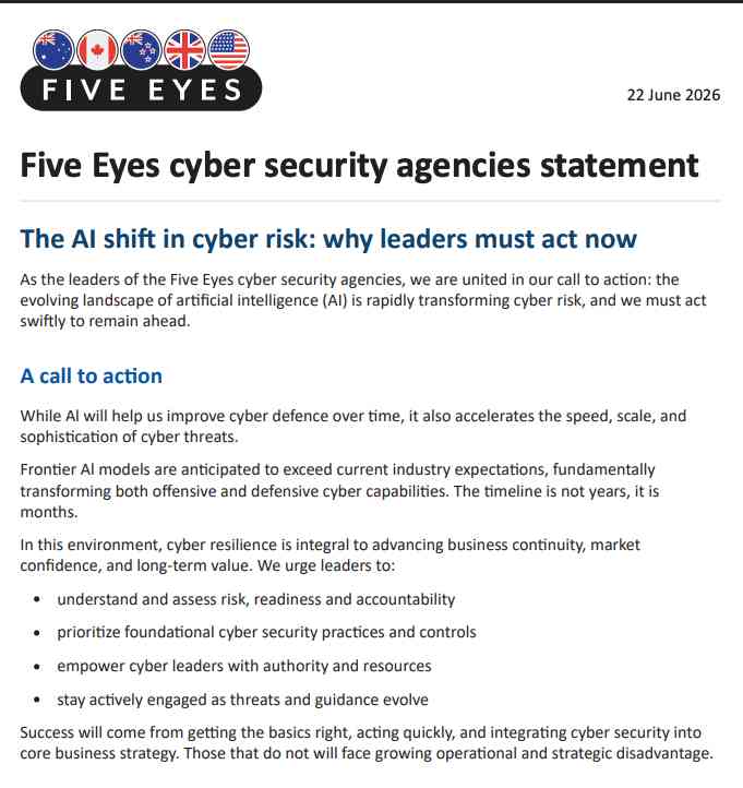 Five Eyes cyber security agencies statement