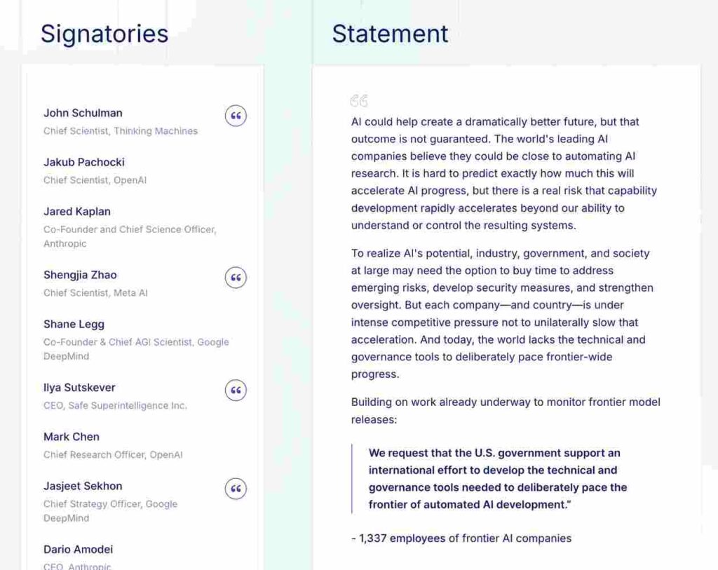 A statement from 1,337 employees of frontier AI companies