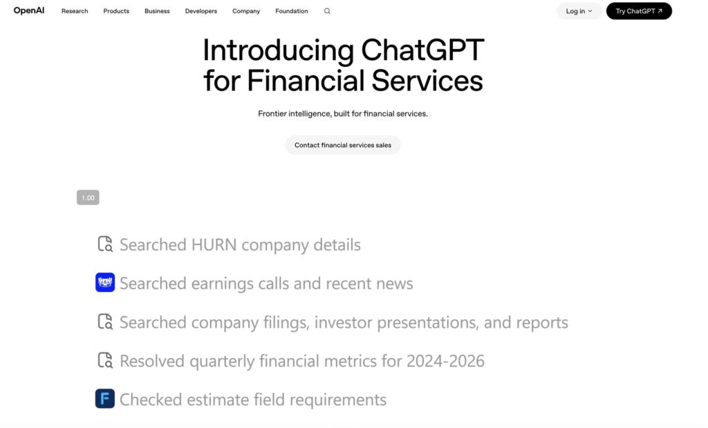 OpenAI released ChatGPT for Financial Services