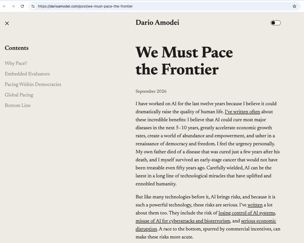 Dario Amodei post about slowing down AI